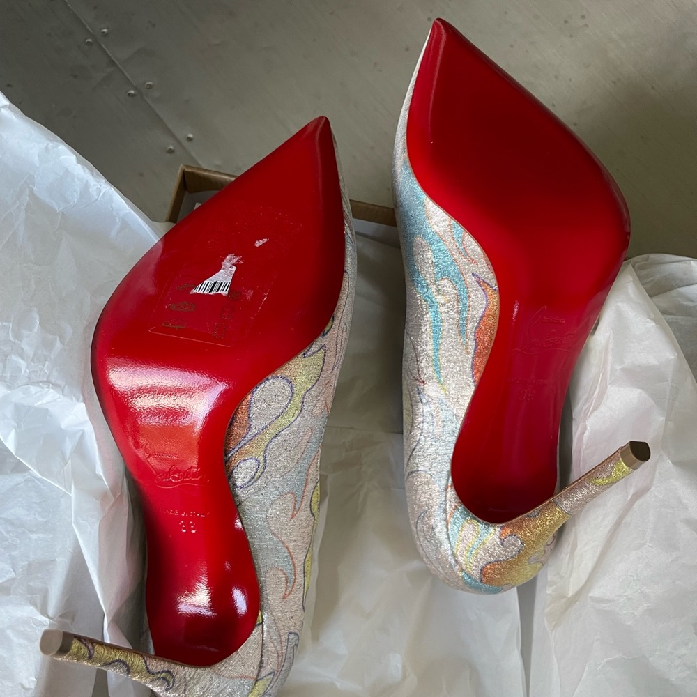 christian louboutin pigalle follies lurex flame gold fabric stiletto sz 36 - Picture 5 of 10
